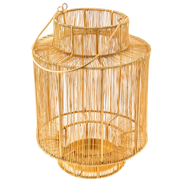 GOLD CYLINDER WIRE LANTERN LARGE