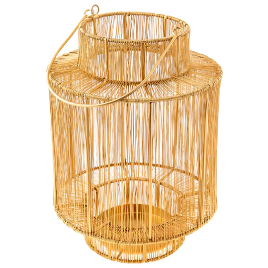 GOLD CYLINDER WIRE LANTERN LARGE